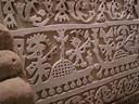 Recovered stone carvings from the sandy ancient city of Tucume near Chiclayo in northern Peru.